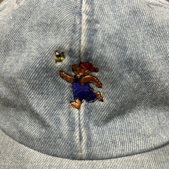 Winnie The Pooh Adjustable Hat Denim Disney Y2K center Small Logo - Picture 2 of 8